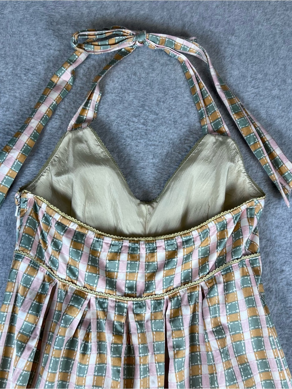 Silk Blend Women’s Halter Dress Plaid 90s Y2K Pockets Size XS - Picture 5 of 14